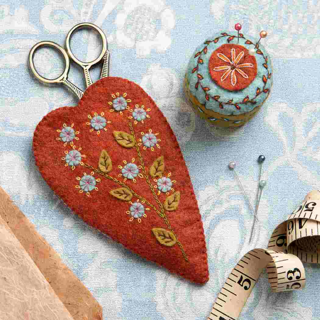 Corinne Lapierre Felt Craft Kit - Embroidered Scissor Pouch &amp; Mini Pincushion